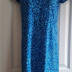 Lilly Pulitzer Etta Vneck tshirt dress Blue Leopard Print Mini Dress